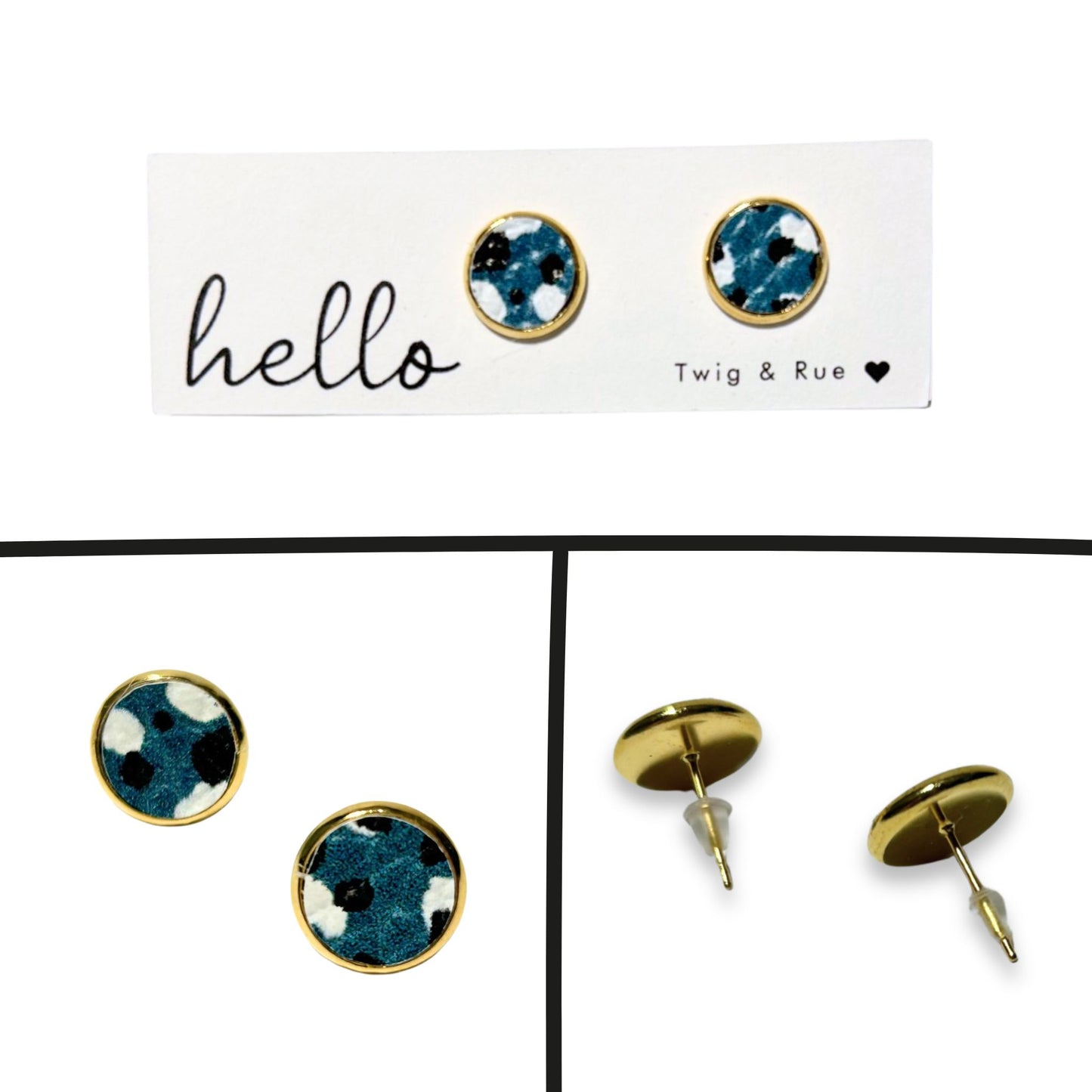 Teal Leopard Leather Stud Earrings