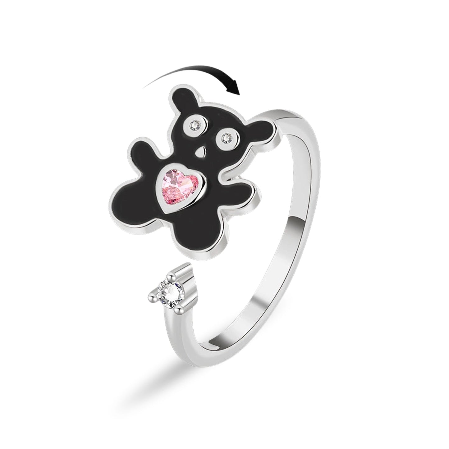 Teddy Bear Ring with Pink Stone