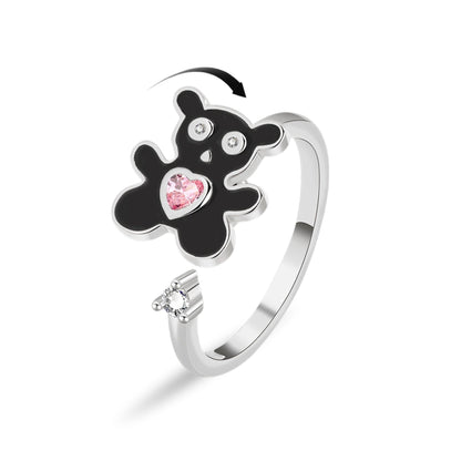 Teddy Bear Ring with Pink Stone