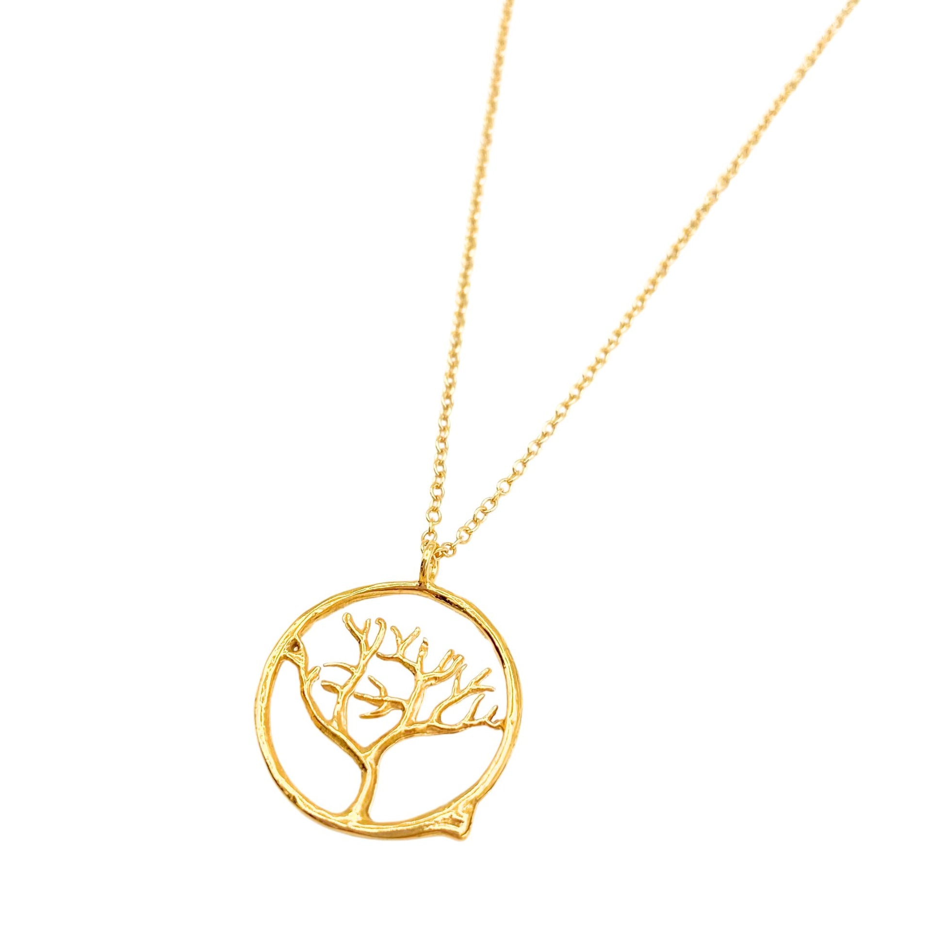 Tree Branches circular Pendant with 18K Gold Vermeil Necklace Chain