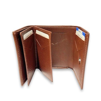 Trifold Wallet Rustic Brown with Snap and Coin Pocket