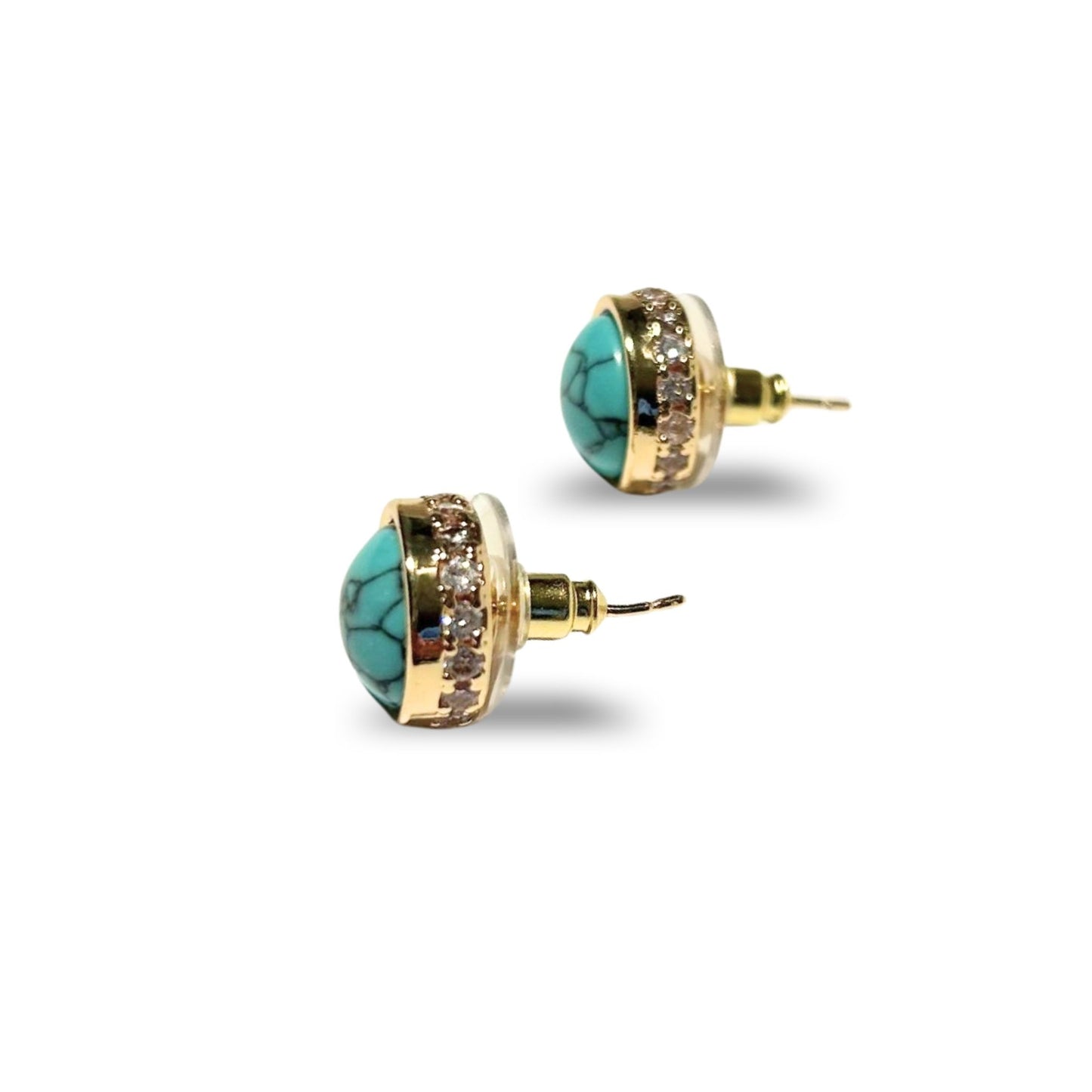 Turquoise Stud Earrings with Cubic Zirconia 