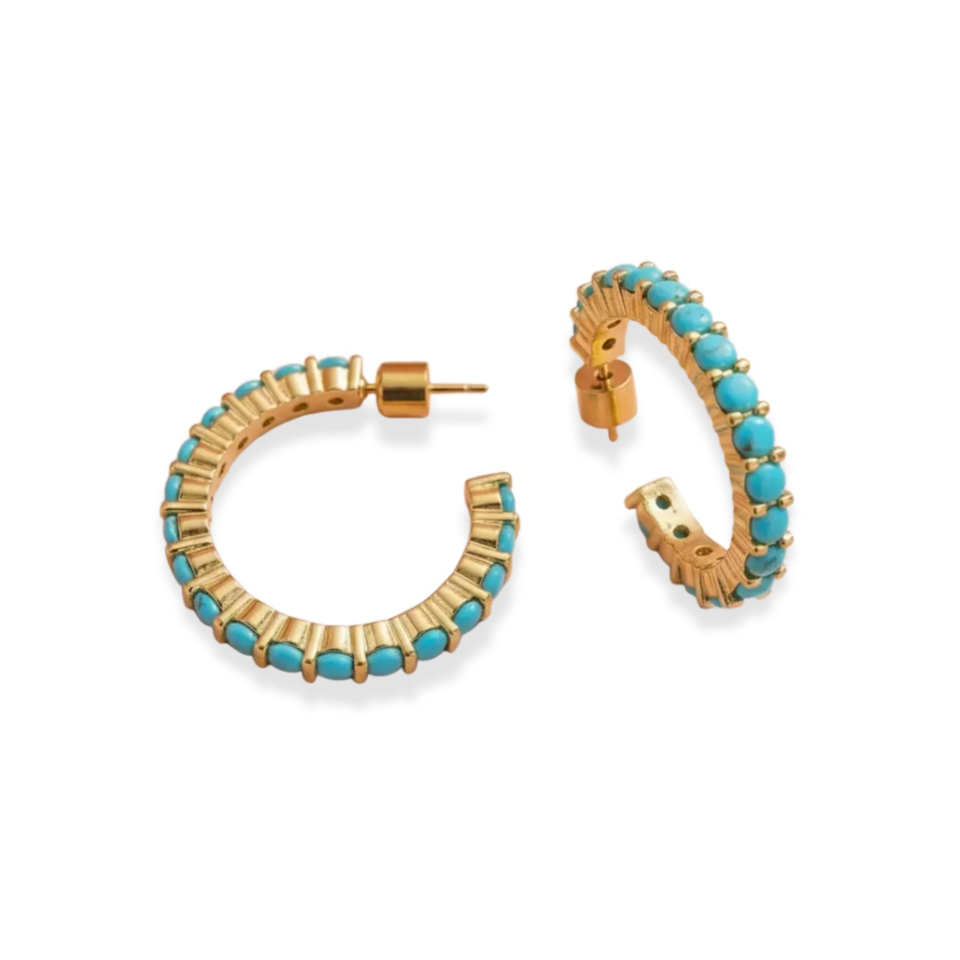Turquoise and Gold Hoop Earrings