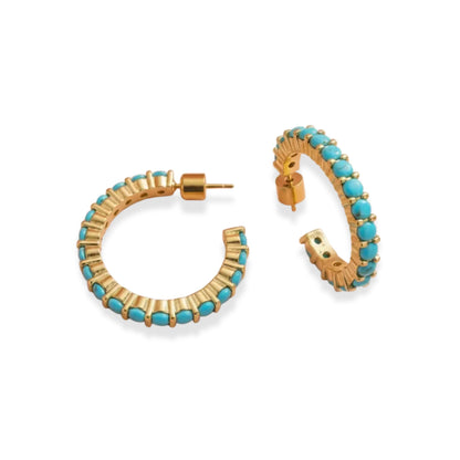 Turquoise and Gold Hoop Earrings