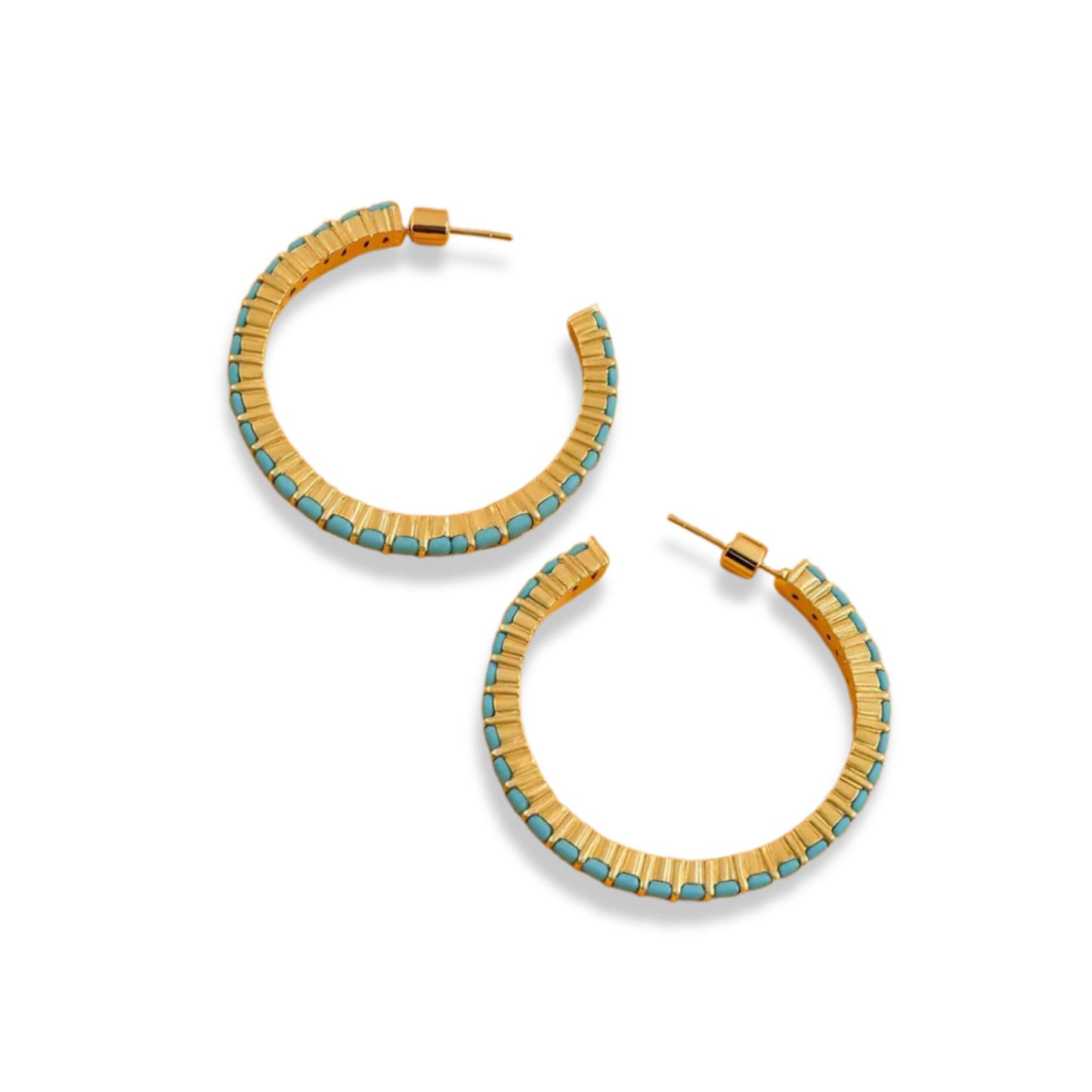 Turquoise stone and Gold Hoop Post Earrings Taylor Elliot