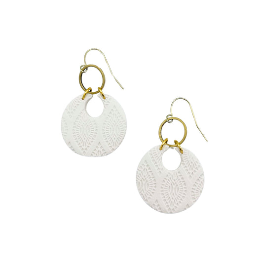 Clay Brass Hoop Earrings - White