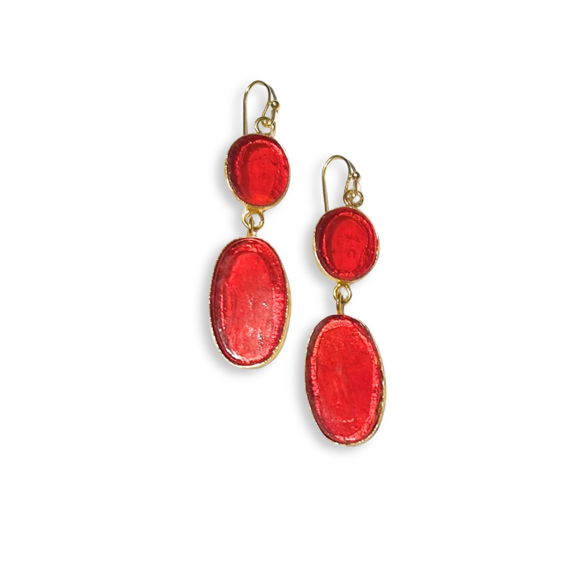 Window Pane Drop Style Earrings Red