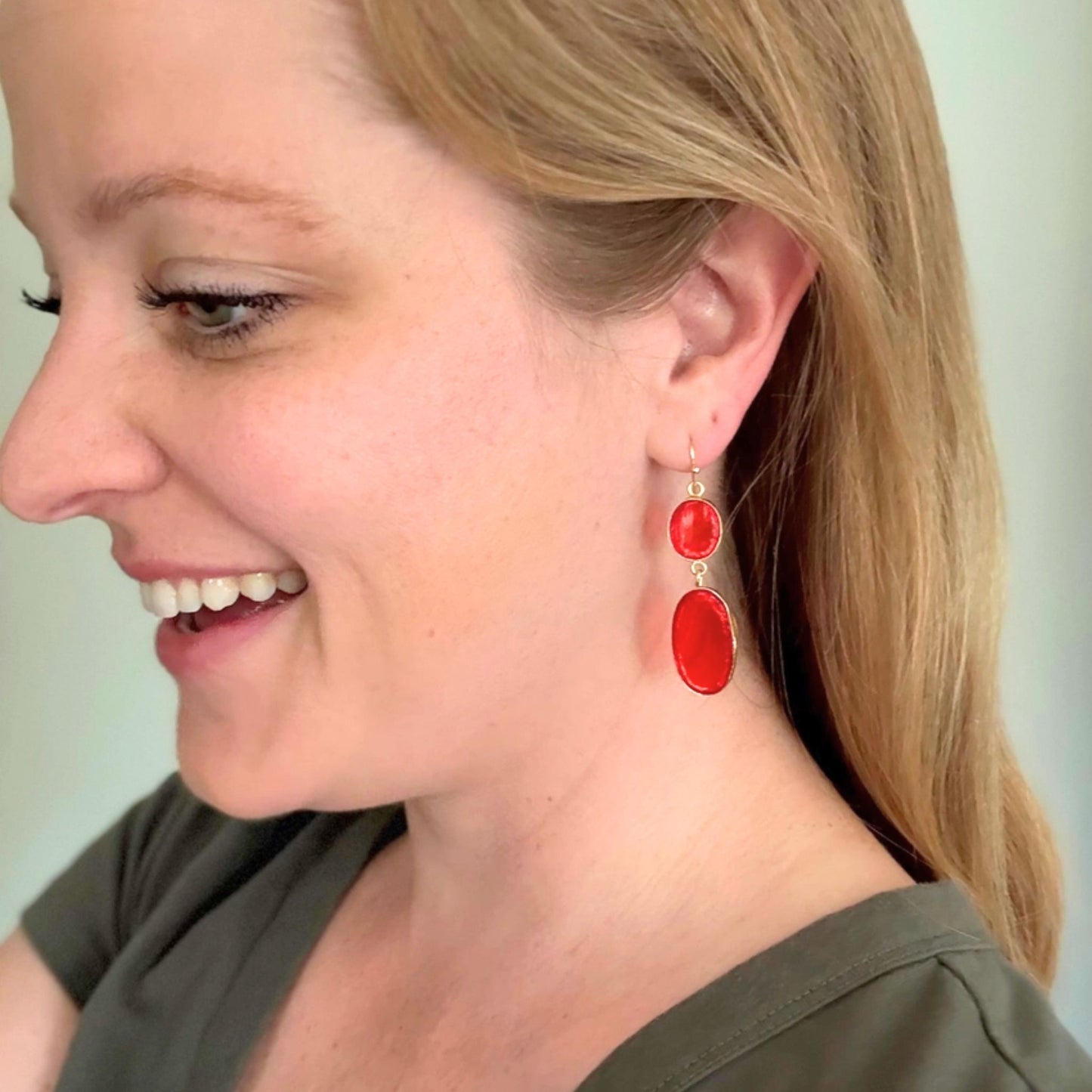 Window Pane Vintage Earring in Red
