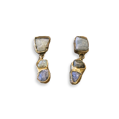 Woodland Earrings Emerald Aquamarine and Tanzanite