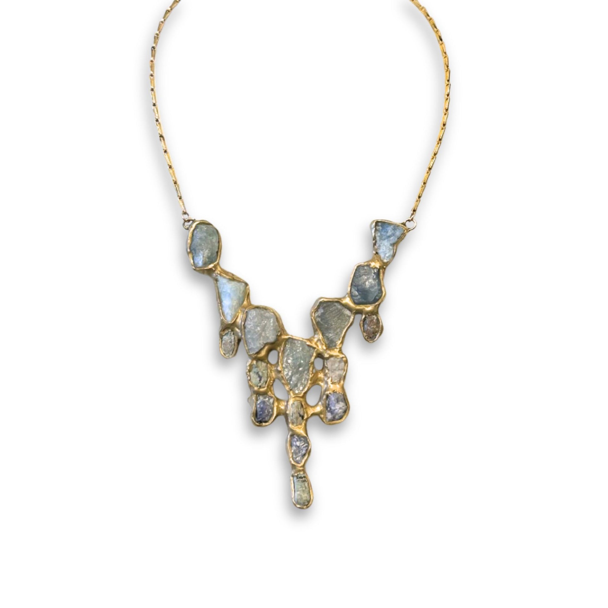 Woodland Necklace Cast Brass with Gemstones