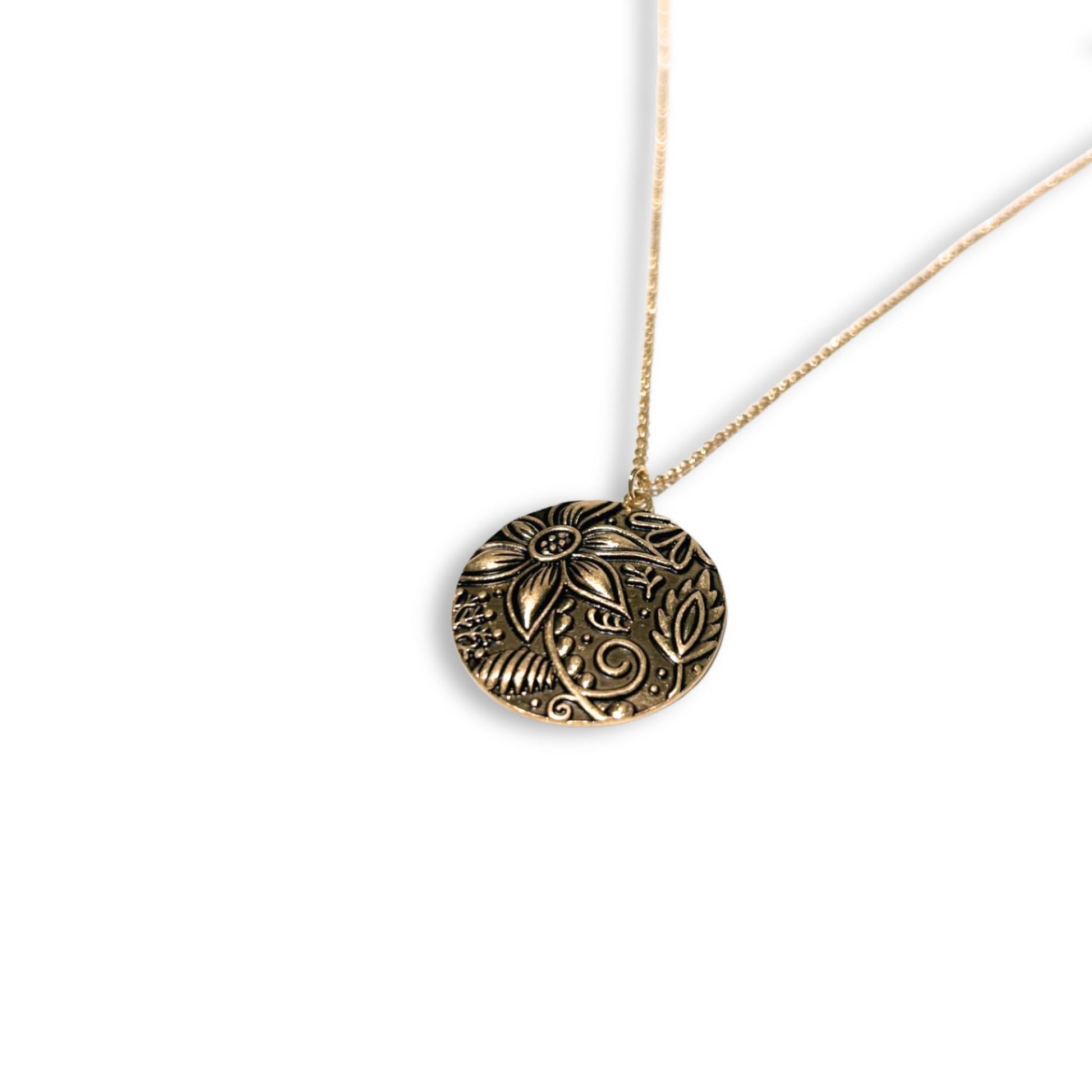 Worn Gold Sunflower Metal Necklace