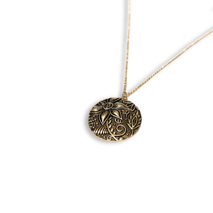 Worn Gold Sunflower Metal Necklace