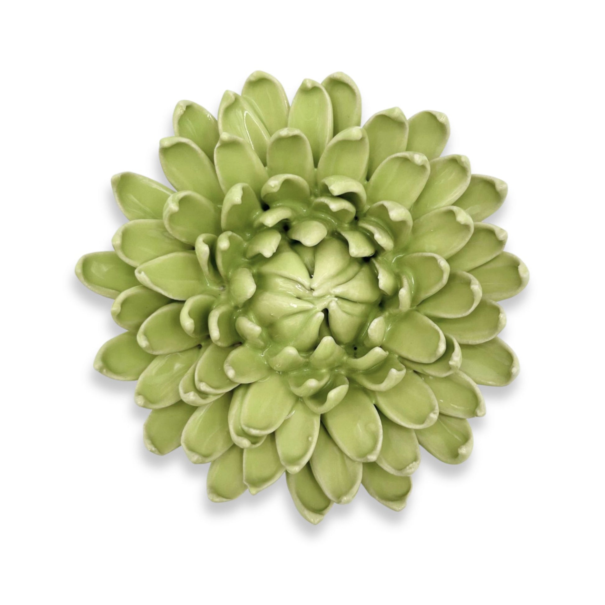 Yellow Green Pompom Mum Ceramic Flower