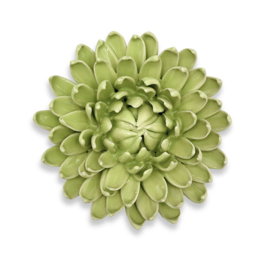 Yellow Green Pompom Mum Ceramic Flower