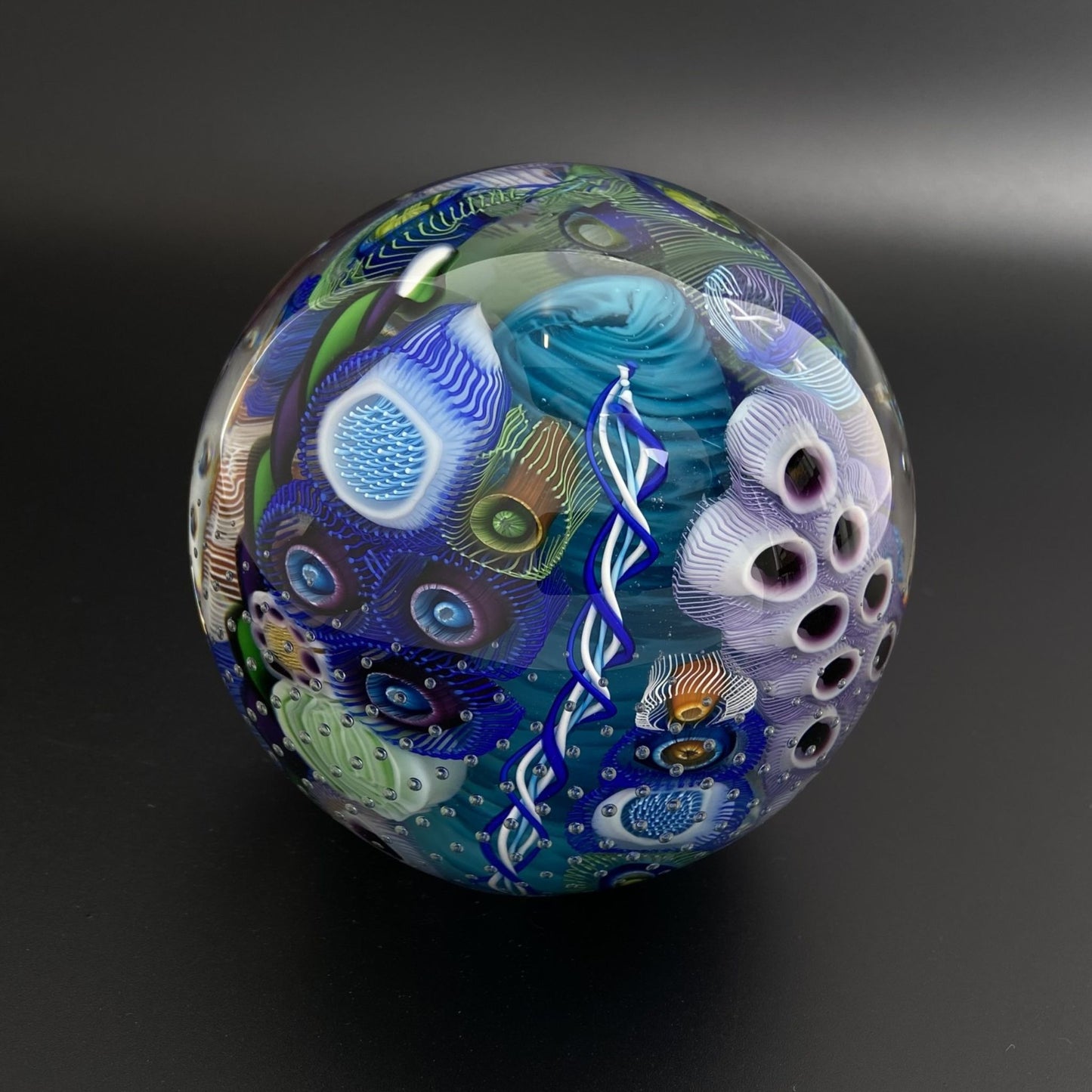 Blue Purple Green Blown Glass Small Orb Paperweight