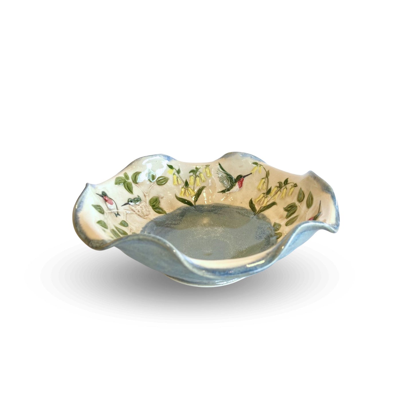 bowl with hummingbirds - wavy blue xs 7 inches