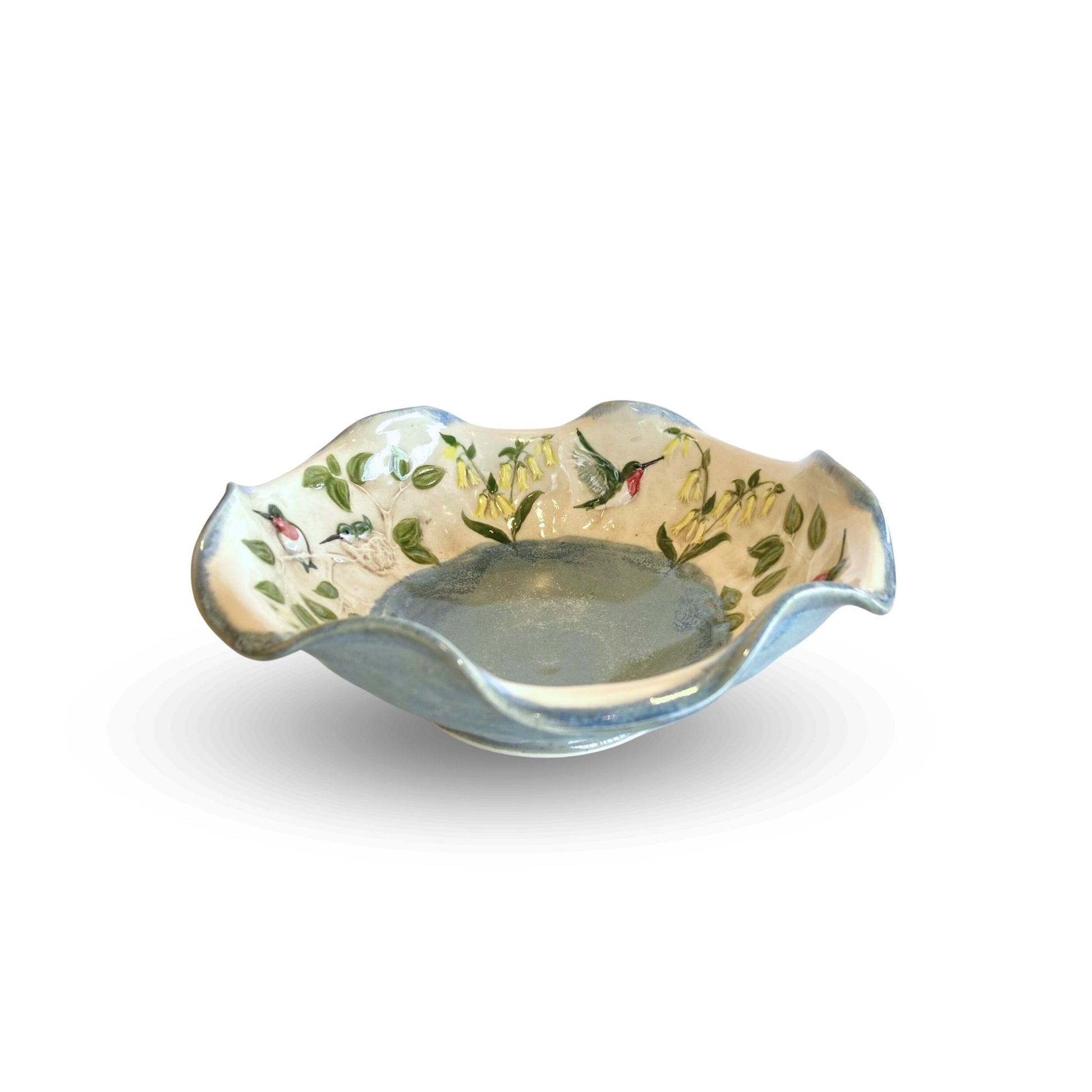 bowl with hummingbirds - wavy blue xs 7 inches