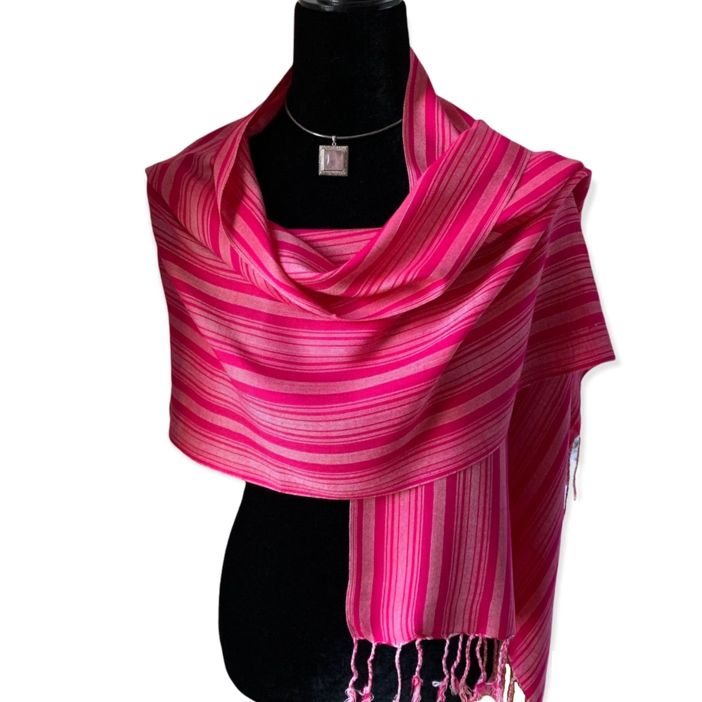 handwoven pink fuchsia striped scarf