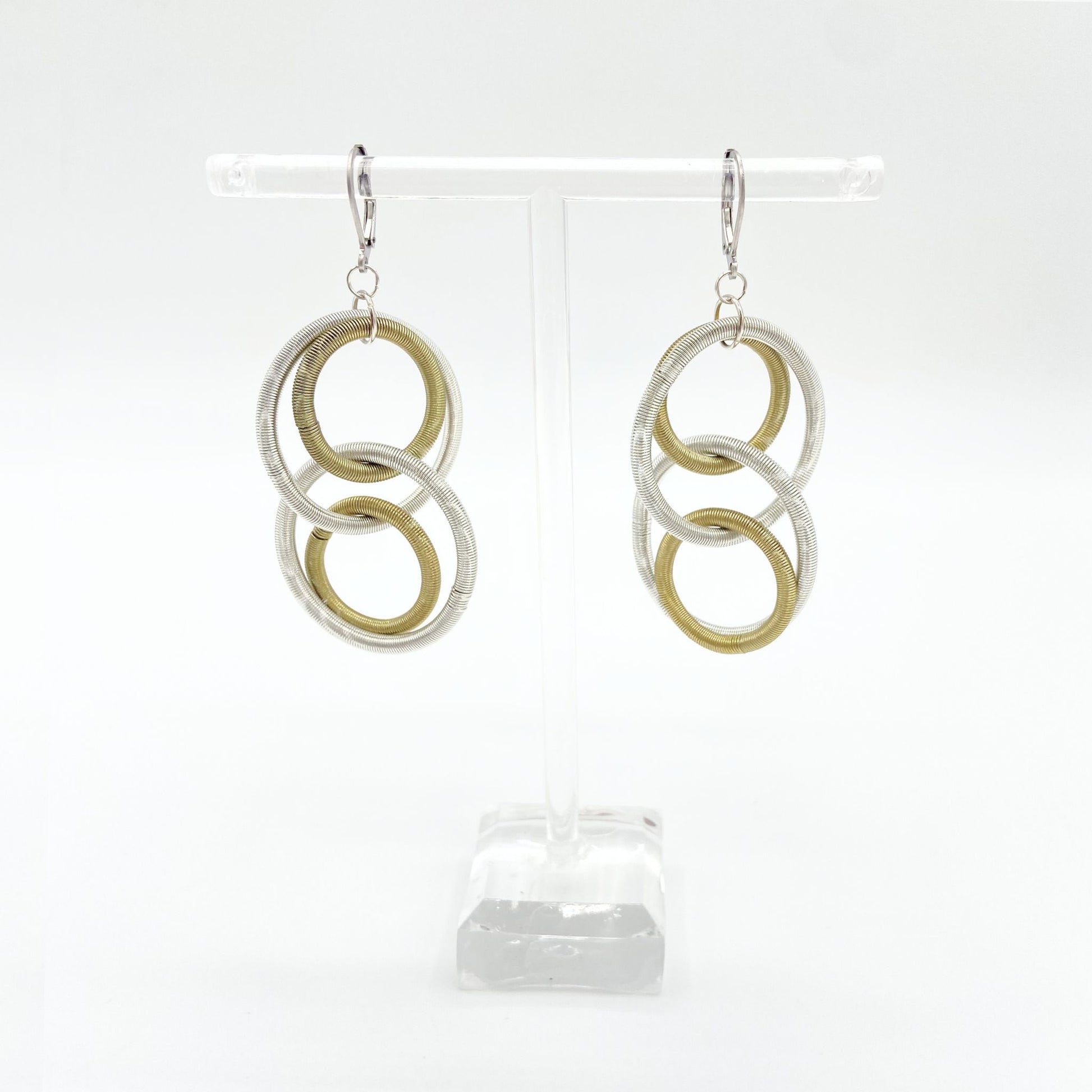 Silver and Bronze piano wire set of earrings