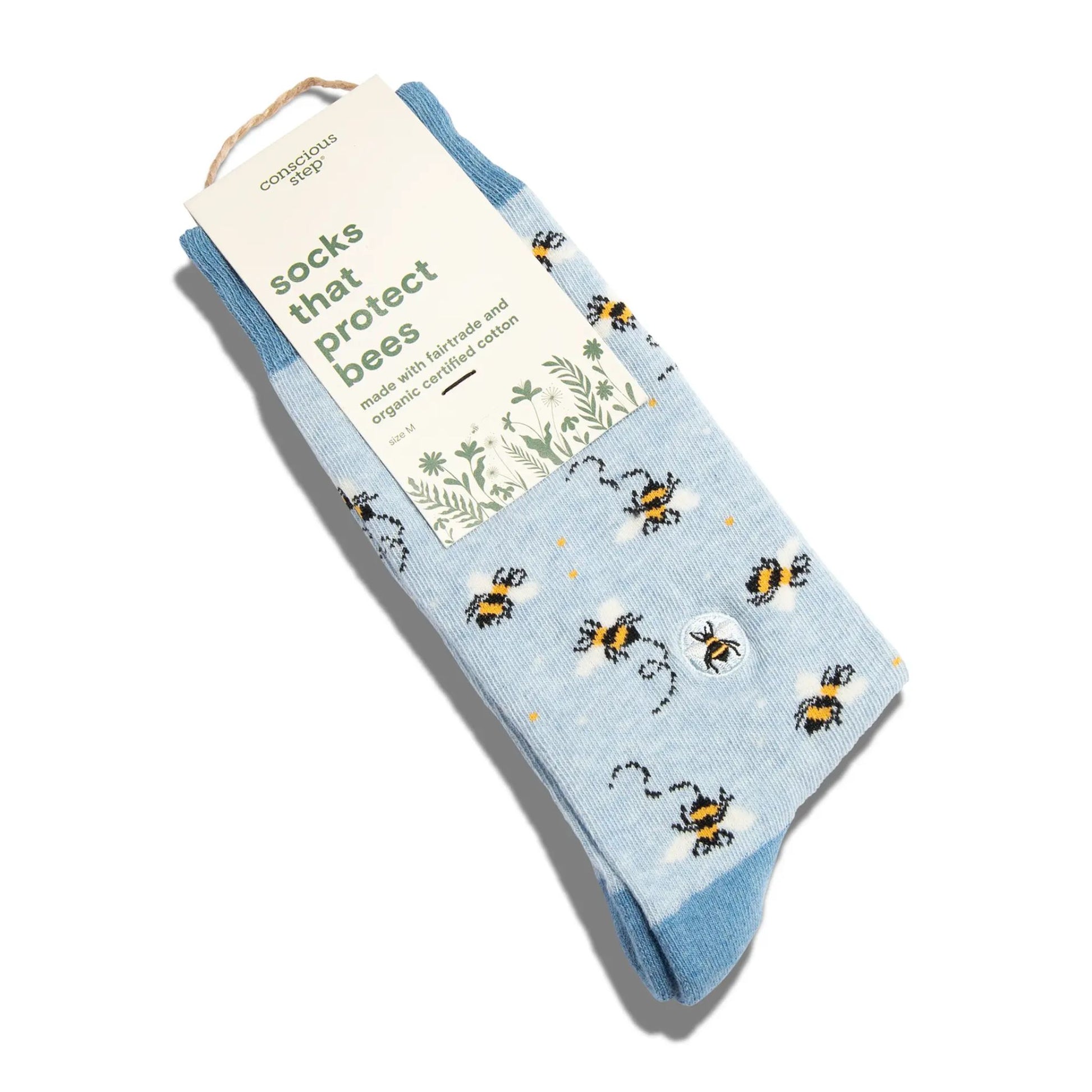 socks that protect bees pollinators blue and yellow sock