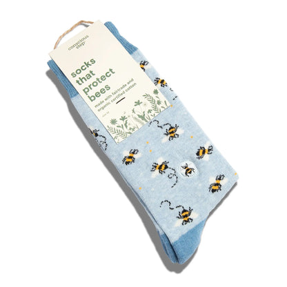 socks that protect bees pollinators blue and yellow sock