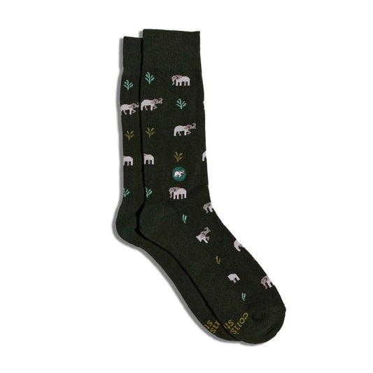 socks that protect - elephants green and gray