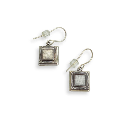 square mosaic petite drop style silver earrings
